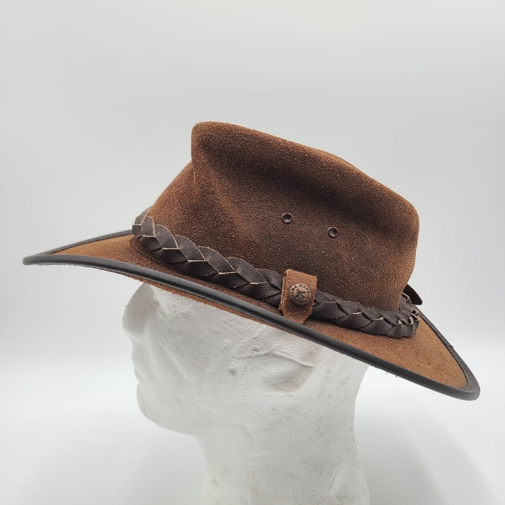 E1 AUSTRALIAN BC Leather Steer Hide Hat Made In Australia Handmade- M